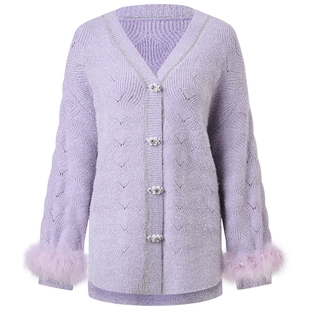 【奥莱】MAXRIENY慵懒感穿搭毛针织衫女优雅宽松v领针织开衫