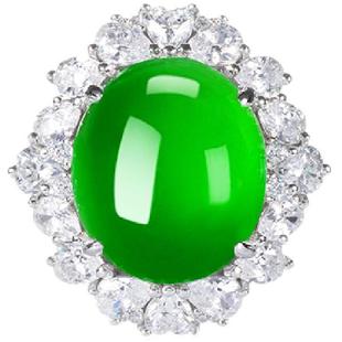 VISING冰种马料绿玉髓玛瑙年度大鸽子蛋戒指手饰媲美翡翠S925银