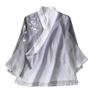 素衣小巷渐变灰改良交领明制汉服宽松上衣中式刺绣汉元素禅意茶服
