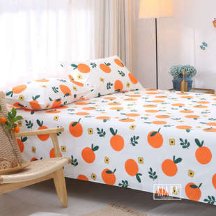 一个橙 卡通水果纯棉床单单件加厚斜纹全棉布1.21.51.82.0m床秋冬