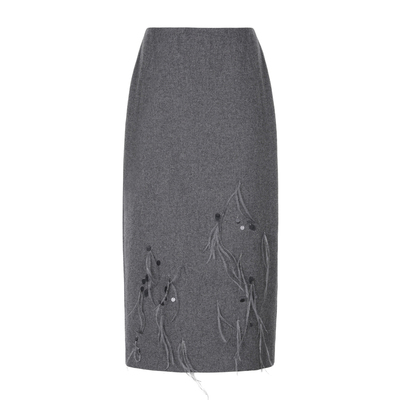 LYNEE【星苒】重工鸵鸟毛钉珠半身裙女秋2025中长款直筒羊毛半裙