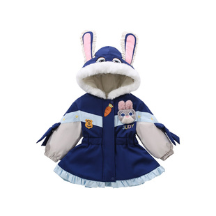 DeerBell女童夹棉棉服朱迪兔子警官衣服加绒加厚女孩儿童外套冬装