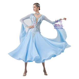 yundance韵舞新款国标摩登舞裙表演出比赛服交谊舞华尔兹舞连衣裙