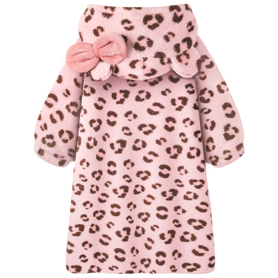 粉色豹纹中长款睡袍长裤家居服套