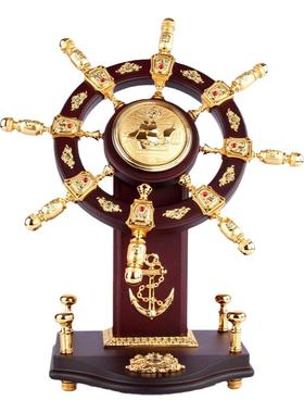 实木合金舵盘送领导办公桌摆件