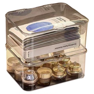 收纳盒桌面防尘整理盒杂物亚克力办公室透明卧室宿舍带盖大容量