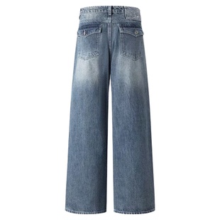 jennie同款浅色阔腿宽松牛仔裤女2026春季新款刺绣设计感直筒裤子