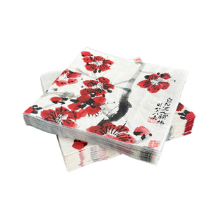 三层加厚国风印花餐巾纸餐桌纸餐垫国潮水墨画梅花彩色纸巾50张