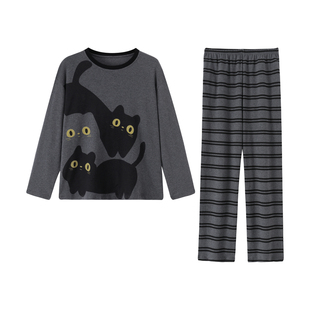 可爱长袖女士睡衣长裤大码200斤家居服春秋夏季薄款2026新款套装