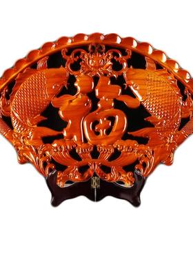 桃木福字扇形摆件客厅家居镇宅保平安国风工艺品古典玄关装饰送礼