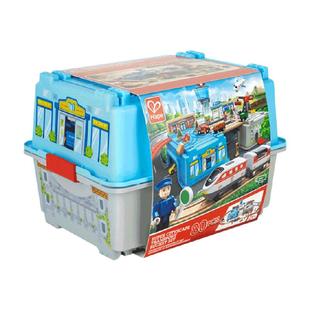 Hape火车轨道交运枢纽收纳套拼装积木3岁+电动火车儿童益智玩具