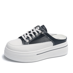 包头半拖鞋女2025新款爆款夏季厚底增高凉拖百搭懒人一脚蹬小白鞋