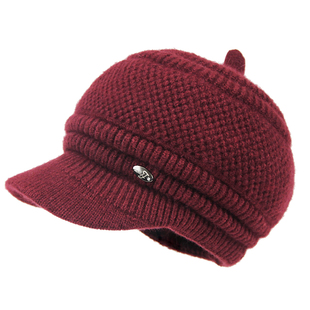 中老年人帽子女冬天毛线帽兔毛妈妈帽围巾加绒加厚奶奶保暖老人帽