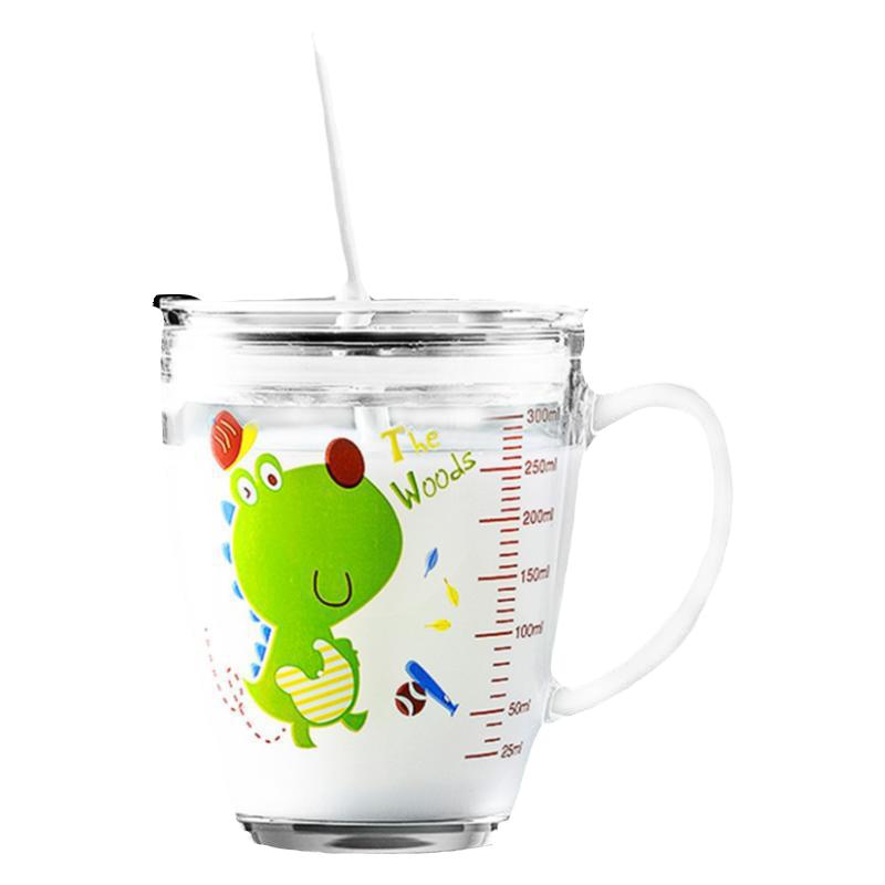 牛奶杯带刻度早餐喝奶吸管杯微波炉可加热玻璃耐热儿童冲泡奶粉杯