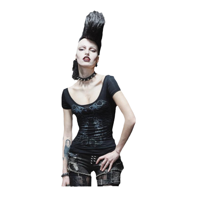 后背镂空上衣女低胸辣妹朋克T恤