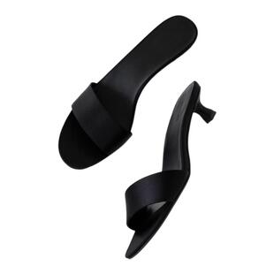 InkingPot彭姐 row家极简风小猫跟凉拖鞋真皮一字带平跟凉鞋女