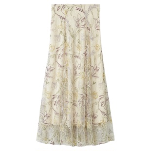 SNIDEL2025秋冬新品复古绑带收腰重工蕾丝刺绣半身裙SWFS255051