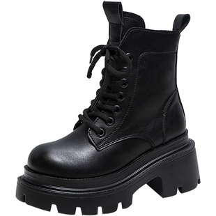 2025秋冬新款真皮马丁靴女增高小个子短靴英伦风厚底超软薄款单靴