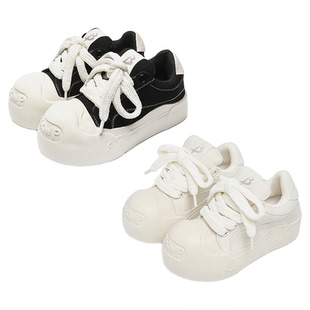 BXWP不喜勿喷小泡芙开口笑休闲百搭厚底增高低帮大头帆布鞋男女