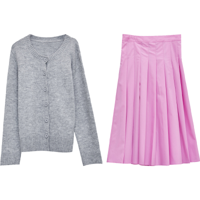 DM100大码百分百微胖mm女装毛衣小香风刺绣针织开衫a字半身裙套装