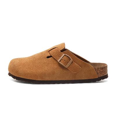 侯明昊同款软木牛皮勃肯半拖情侣