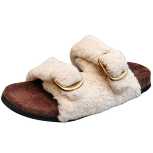 小众皮带扣一字拖女2025秋季新款舒适柔软防滑毛毛拖韩版外穿棉拖