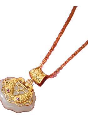 天然和田玉项链女平安如意锦鲤吊坠锁骨链轻奢纯银项链母亲节礼物