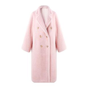 可可尼COCOON2025冬季新款通勤翻领高知休闲绵羊毛粉色皮草外套女