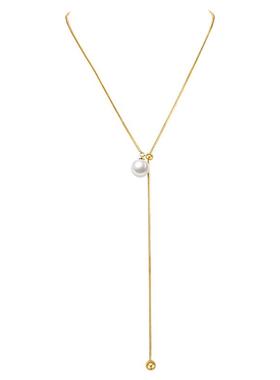 ZEGL人造珍珠毛衣链女款轻奢虎眼石项链金色长款可抽拉秋冬配饰品