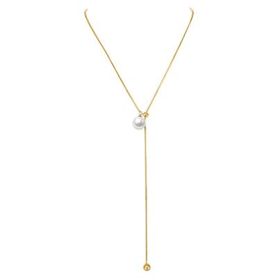 ZEGL人造珍珠毛衣链女款轻奢虎眼石项链金色长款可抽拉秋冬配饰品