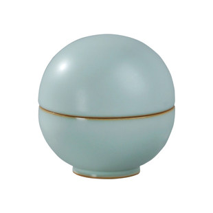 青澹汝窑摆件景德镇陶瓷天青色汝瓷复古文房印泥香粉首饰盒圆墩墩