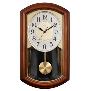 新款金钟宝中式复古挂钟客厅实木长方形大号时钟老式报时石英钟表
