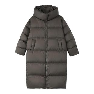 PAPERLLL辛间黑色连帽长款90白鸭绒羽绒服女冬季2025新款保暖外套