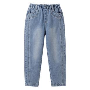 安奈儿童装男童牛仔裤秋新款宽松透气弹力裤子锥形时尚长裤