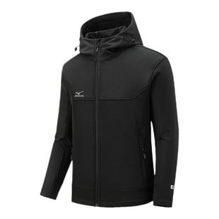 Mizuno/美津浓户外软壳衣男士秋冬季加绒连帽登山服防水防风外套