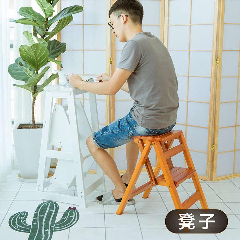 包邮实木家用多功能两步折叠梯子梯凳室内登高梯两用小梯子人字梯