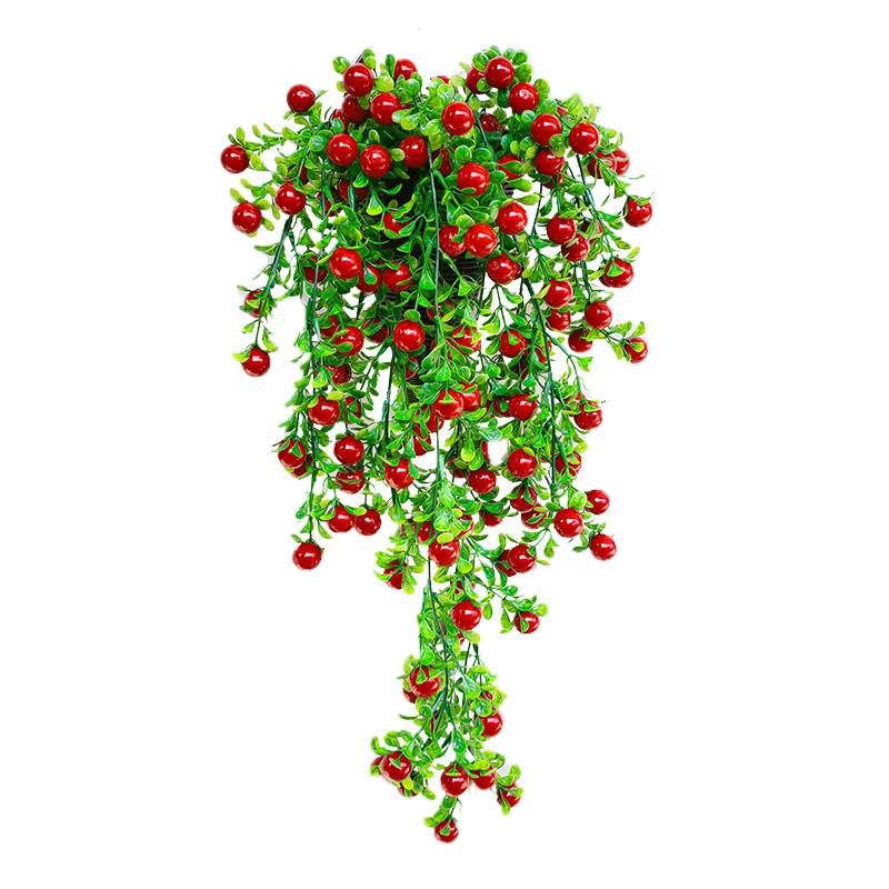 仿真花藤条假花发财果壁挂客厅商铺管道墙面装饰室内外绿植柳叶藤