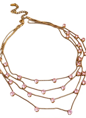 精致多层锆石锁骨链项链