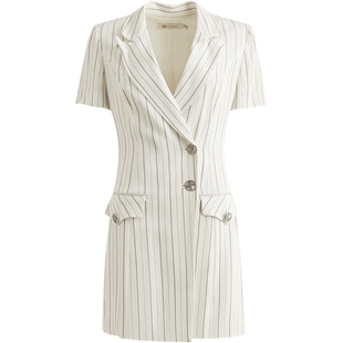 KODICE西装连衣裙女装春夏新款短袖两粒扣A字型职场裙子短款翻领