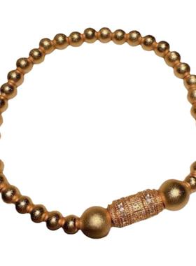 古法金色錾雕铜钱貔貅宝石项链