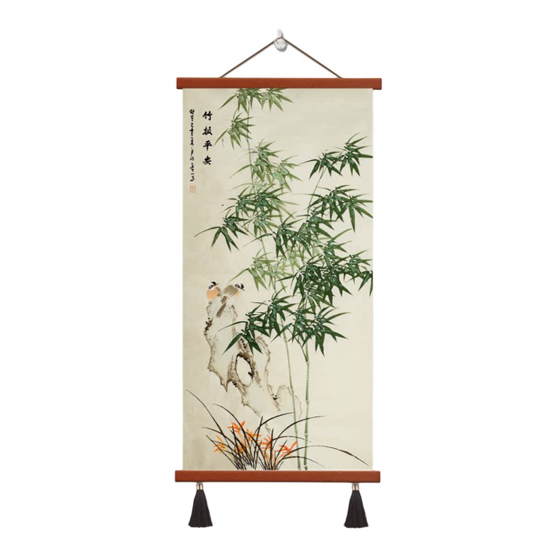 新中式竹报平安水墨竹子花鸟挂画客厅玄关书房餐厅床头墙面装饰画