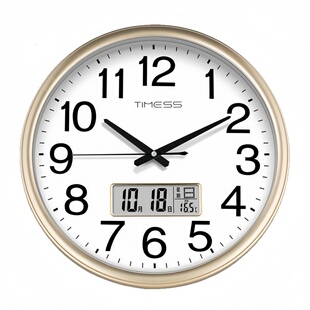 TIMESS静音走时万年历客厅专用时钟表挂墙2026新款轻奢高级感挂表