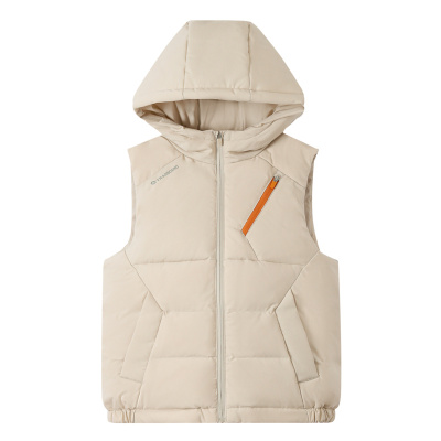 安奈儿童装男童女童带帽羽绒马夹2025冬新款工装保暖宽松马甲外套