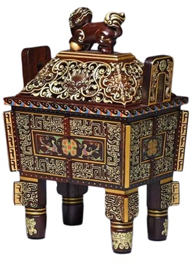 司母戊大方鼎实木香炉紫檀木雕刻