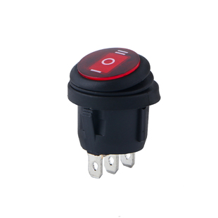 船型开关 防水圆形开关 6A红色带灯三脚两档KCD1开孔20mm3脚2档