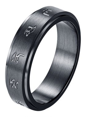 复古风钛钢可旋转黑色戒指