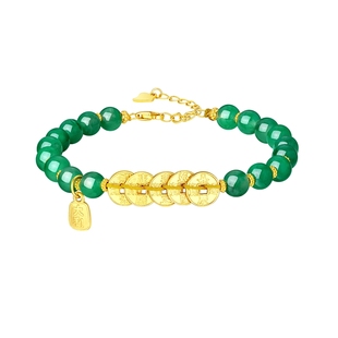 周大生五帝钱币正品非洲翠玉石手串通宝手链国风生日礼物送女朋友