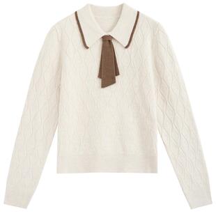 紫涵菱格竖条纹针织衫女冬季新款森系学院风绞花套头翻领毛衫毛衣