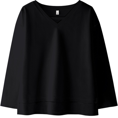 纯棉中长款长袖t恤不规则打底衫