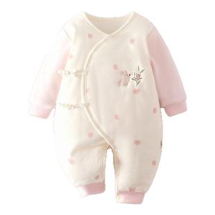 婴儿连体衣保暖春秋冬装夹棉冬季新生儿衣服宝宝外出哈衣加厚套装